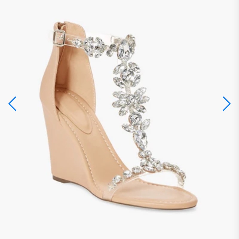 JUST FAB Elegant Crystal CORA Embellished Tan Sandals BRIDAL